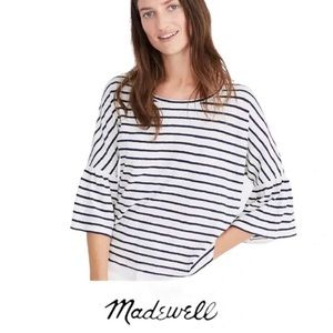 Madewell Striped Cotton Nautical Bell Sleeve Tee Top Blue White Size L